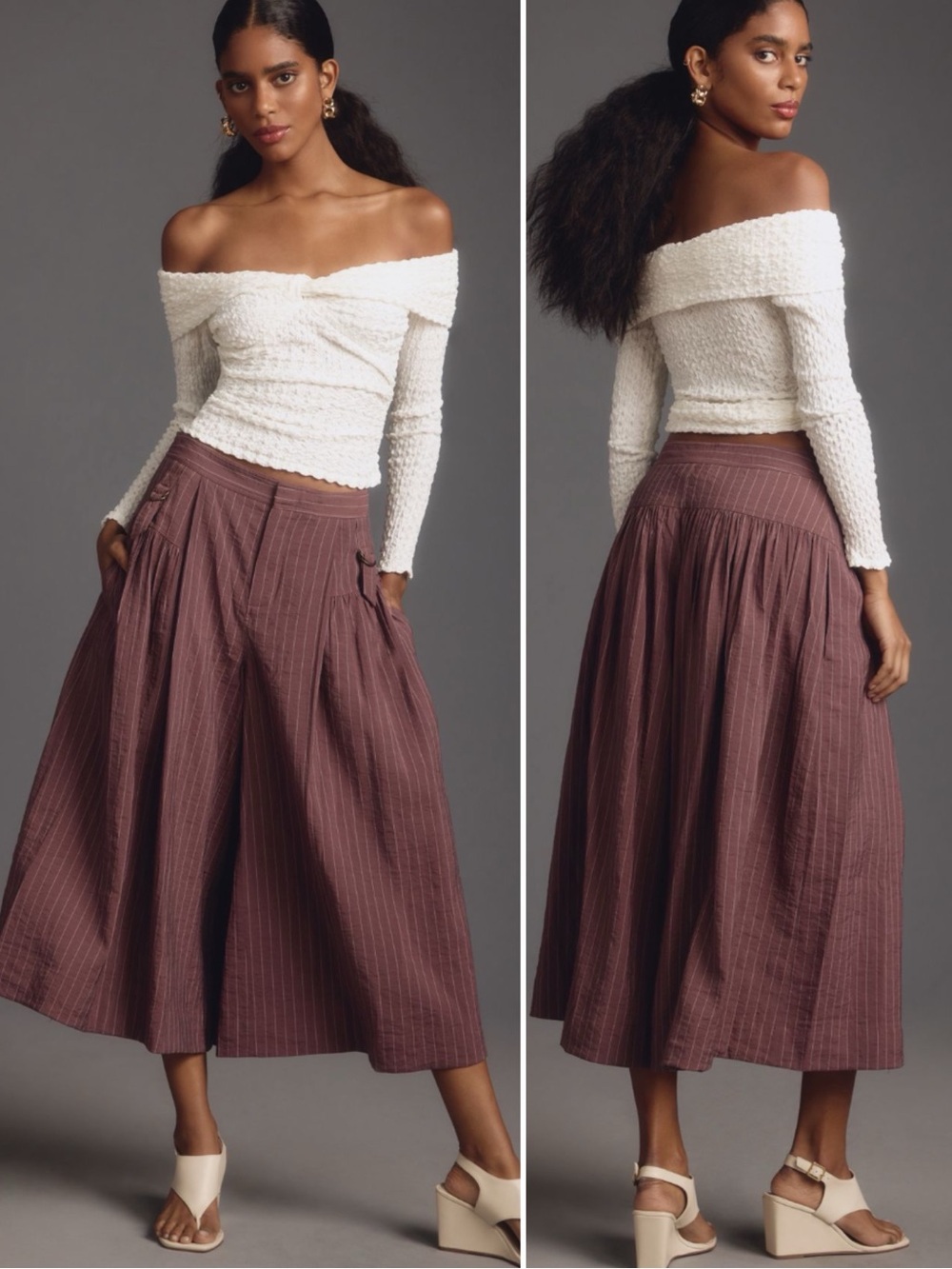 BY ANTHROPOLOGIE Women’s Size 10 Brown Striped Skirty Utility Wide Leg Culottes